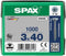 SPAX R 88091 Senkkopf/T-STAR TG 191010300405 Verzonken schroeven 3 mm 40 mm T-profiel Staal Galvanisch verzinkt 1000 st