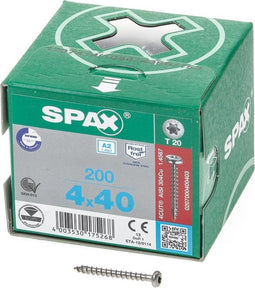 Spax Spaanplaatschroef cilinderkop RVS T-Star T20 4.0x40mm (per 200 stuks)