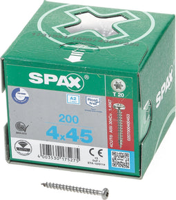 Spax Spaanplaatschroef cilinderkop RVS T-Star T20 4.0x45mm (per 200 stuks)