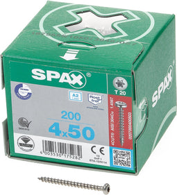 Spax Spaanplaatschroef cilinderkop RVS T-Star T20 4.0x50mm (per 200 stuks)