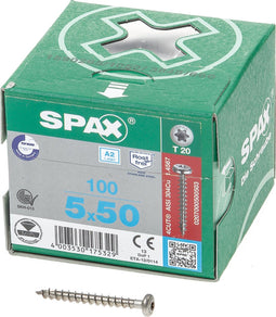 Spax Spaanplaatschroef cilinderkop RVS T-Star T20 5.0x50mm (per 100 stuks)