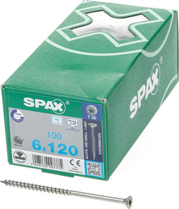 Spax Spaanplaatschroef platverzonken kop RVS T-Star T30 deeldraad 6.0 x 120mm (100 stuks)
