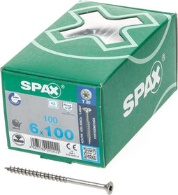Spax Spaanplaatschroef platverzonken kop RVS T-Star T30 deeldraad 6.0 x 100mm (100 stuks)