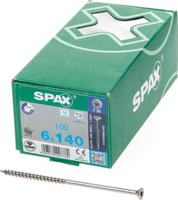 Spax Spaanplaatschroef platverzonken kop RVS T-Star T30 deeldraad 6.0 x 140mm (100 stuks)