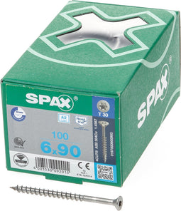 Spax Spaanplaatschroef platverzonken kop RVS T-Star T30 deeldraad 6.0x90mm (per 100 stuks)
