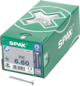 Spax Spaanplaatschroef platverzonken kop verzinkt T-Star T30 deeldraad 6.0x60mm (per 200 stuks)