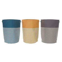 Wasmand DKD Home Decor Geel Blauw Grijs Pied-de-poule 40 x 40 x 60 cm (3 Stuks)