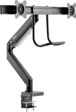 SpeaKa Professional SP-MM-820 2-voudig Monitor-tafelbeugel 43,2 cm (17) - 81,3 cm (32) Geïntegreerd dockingstation, Gasdruktechniek, Kantelbaar, Zwenkbaar