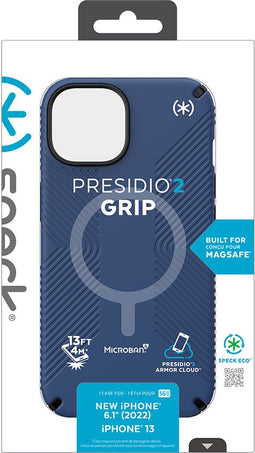 Speck hoesje geschikt voor Apple iPhone 14 - Ultieme Bescherming en Grip - Luxe Soft-touch Afwerking - Valbescherming gecertificeerd tot 4 meter - Microban Antibacterieel - Presidio2 Grip lijn - Blauw