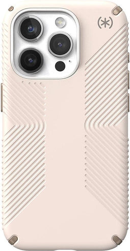 Speck hoesje geschikt voor Apple iPhone 15 Pro Max - Ultieme Bescherming en Grip - Luxe Soft-touch Afwerking - Valbescherming gecertificeerd tot 4 meter - Microban Antibacterieel - Presidio2 Grip lijn - Beige Geel
