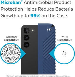 Speck hoesje geschikt voor Samsung Galaxy S23 - Ultieme Bescherming en Grip - Luxe Soft-touch Afwerking - Valbescherming gecertificeerd tot 4 meter - Microban Antibacterieel - Presidio2 Grip lijn - Blauw