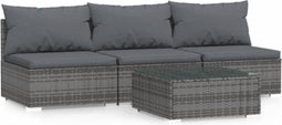 vidaXL - 4-delige - Loungeset - met - kussens - poly - rattan - grijs