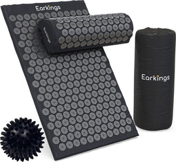 Spijkermat Acupressuur Mat - Shakti Mat met Massagebal en Draagtas - Massagemat 68x42x2 cm Earkings - Zwart