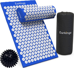 Spijkermat Acupressuur Mat - Shakti Mat met Massagebal en Draagtas - Massagemat 68x42x2 cm Earkings - Blauw