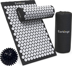 Spijkermat Acupressuur Mat - Shakti Mat met Massagebal en Draagtas - Massagemat 68x42x2 cm Earkings - Zwart