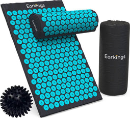 Spijkermat Acupressuur Mat - Shakti Mat met Massagebal en Draagtas - Massagemat 68x42x2 cm Earkings - Zwart en Blauw