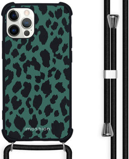 iMoshion Hoesje Geschikt voor iPhone 12 Pro / 12 Hoesje Met Koord - iMoshion Design Hoesje met Koord - Zwart / Meerkleurig / Groen / Panther Illustration