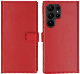 Selencia Galaxy S23 Ultra - Echt Lederen Bookcase - 3 Pashouders - Rood