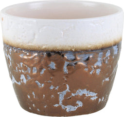 PTMD Shimmer zilverkleurige keramiek pot rond bovenkant wit maat in cm: 30 x 30 x 28 - Brons