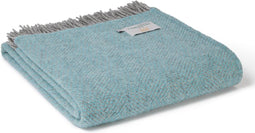 Sprei Visgraat Muntgroen met Grijs - 140x240 - Nieuw Wol - Tweedmill UK