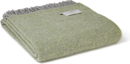 Sprei Visgraat Varen Groen met Grijs - 140x240 - Nieuw Wol - Tweedmill UK