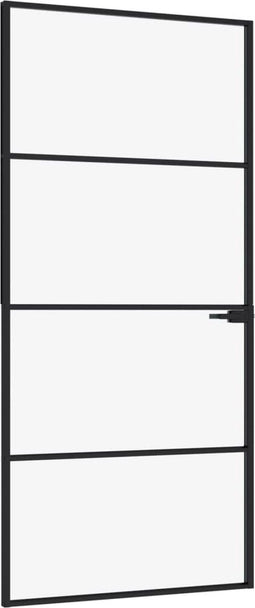 vidaXL - Binnendeur - 93x201,5 - cm - gehard - glas - en - aluminium - smal - zwart