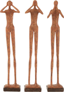 J-Line decoratie Figuur Horen/Zien/Zwijgen - polyresin - trracotta - 3 stuks