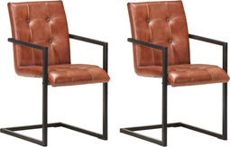 vidaXL - Eetkamerstoelen - 2 - st - echt - leer - bruin