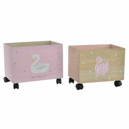 Decoratieve Doos DKD Home Decor Multicolour Natuurlijk Licht Roze Hout Zwaan 39 x 26 x 31 cm