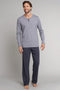 Schiesser Heren Pyjama - Lange broek - Serafinokraag met knoopsluiting - Antraciet
