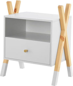 Jamie Nachtkastje - Kindernachtkastje - 1 Lade - Wit/Houtkleur