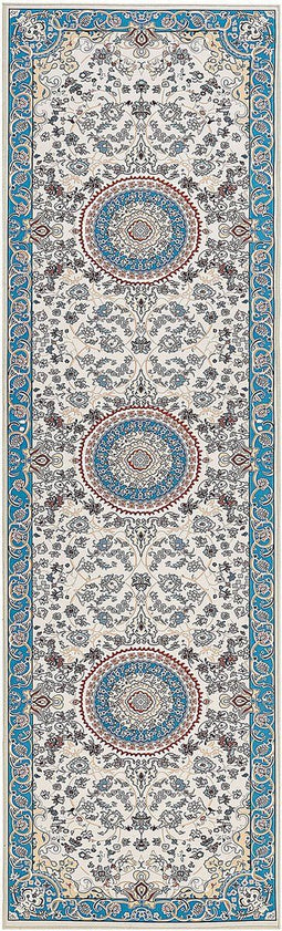 GORDES - Loper tapijt - Beige/Blauw - 60 x 200 cm - Polyester