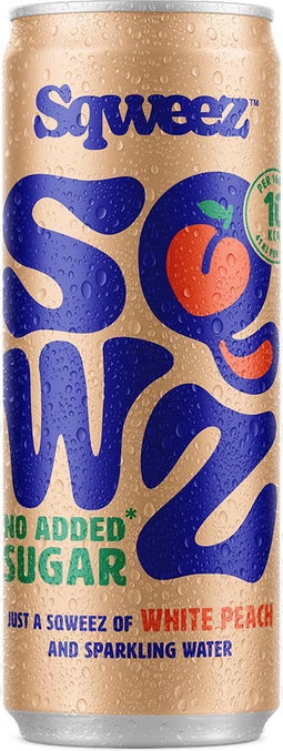 SQWEEZ (SQWZ) frisdrank White Peach BIO, blikje van 25 cl, pak van 12 stuks