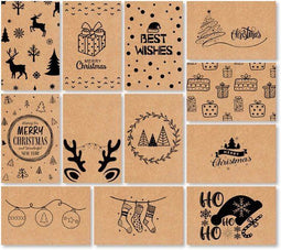 Giftmas Kerst Collectie - Wenskaarten Set - 36 Groetenkaarten met 12 Designs - Bruin kraft