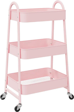 vidaXL - Opbergtrolley - 3-laags - 42x41,5x77 - cm - staal - roze