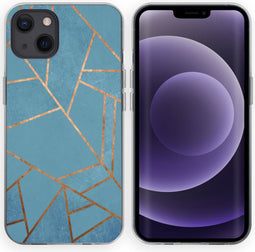 iMoshion Hoesje Geschikt voor iPhone 13 Hoesje Siliconen - iMoshion Design hoesje - Blauw / Meerkleurig / Goud / Blue Graphic