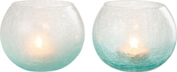 J-Line windlicht Bol Craquele - glas - blauw - medium - 2 stuks