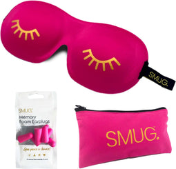 SMUG 3D Slaapmasker met Roze Oordopjes en Opbergzakje - 100% Verduisterend - Ergonomisch Oogmasker - Wink Print, Fel Roze