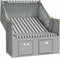 vidaXL - Strandstoel - met - luifel - poly - rattan - en - massief - hout - grijs - en - wit