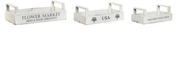 Opslagdozen Home ESPRIT Wit Sparrenhout 39 x 19 x 12 cm 3 Onderdelen