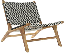 Armstoel DKD Home Decor Natuurlijk Teakboom Zwart Wit PVC (65 x 80 x 68 cm)