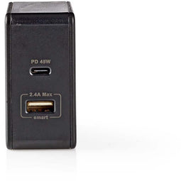 Nedis WCPD45W100BK - USB-wandlader 45W - 2 poorten USB-C 3,0 A en USB-A 2,4 A - Zwart