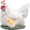 Tuinfiguur broedende kip met kuikens | wit | 19 cm