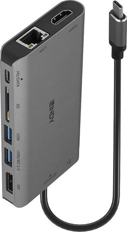 Lindy 43323 - USB-C Dockingstation - 2x Monitor ondersteuning - 4K HDMI en DP - 100W Power Delivery