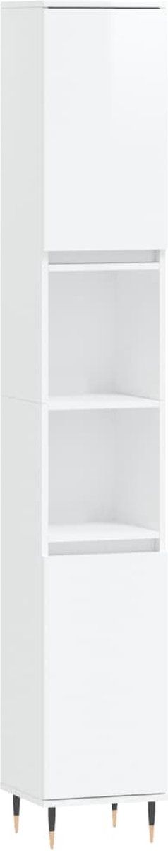 vidaXL - Badkamerkast - 30x30x190 - cm - bewerkt - hout - hoogglans - wit