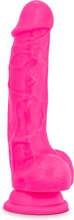 Blush - Neon dildo met scrotum 19 cm dual density - Roze