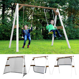 AXI 4-in-1 SportsFun in Wit/Bruin - 4-in-1 Frame voor schommel, voetbal, volleybal en tennis - Schommelframe met net voor diverse sporten - FSC hout