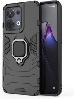Lunso - Geschikt voor Oppo Reno 8 - Armor backcover hoes met ringhouder - Zwart