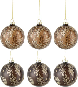 J-Line kerstbal Blaadjes - glas - camel/bruin - small - doos van 6