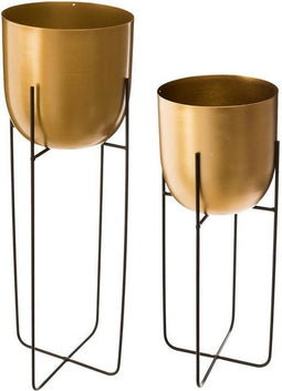 Staande Plantenpot Rond Metaal Goud Set van 2
